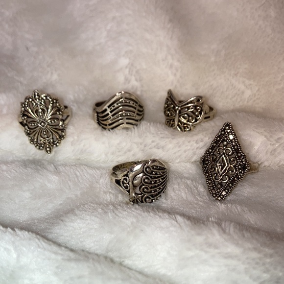 NWT FIVE (5) PEWTER SZ 7 FASHION RINGS - Picture 2 of 2
